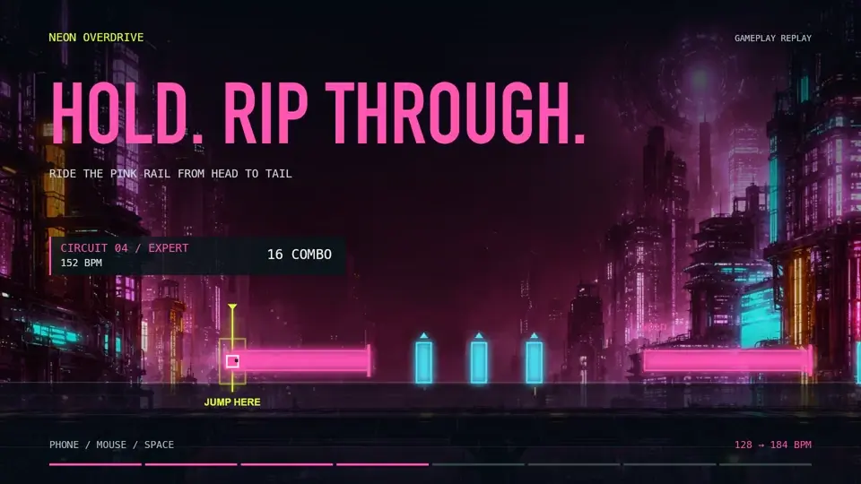 Neon Overdrive gameplay trailer showing a pink rail and neon city