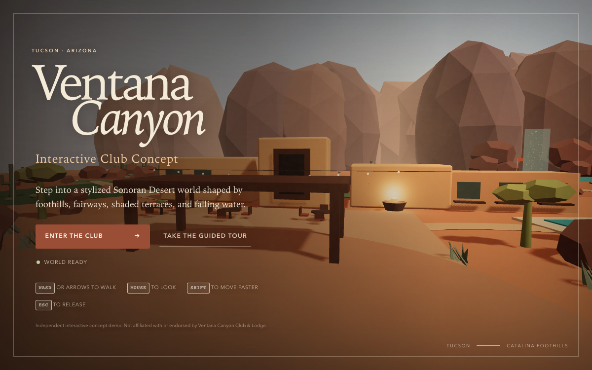 Ventana Canyon interactive 3D club and desert landscape